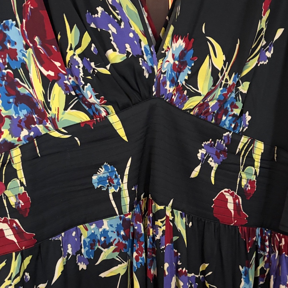 Black Floral V-Neck Maxi Dress with Bold Multicolor Print - Picture 3 of 4